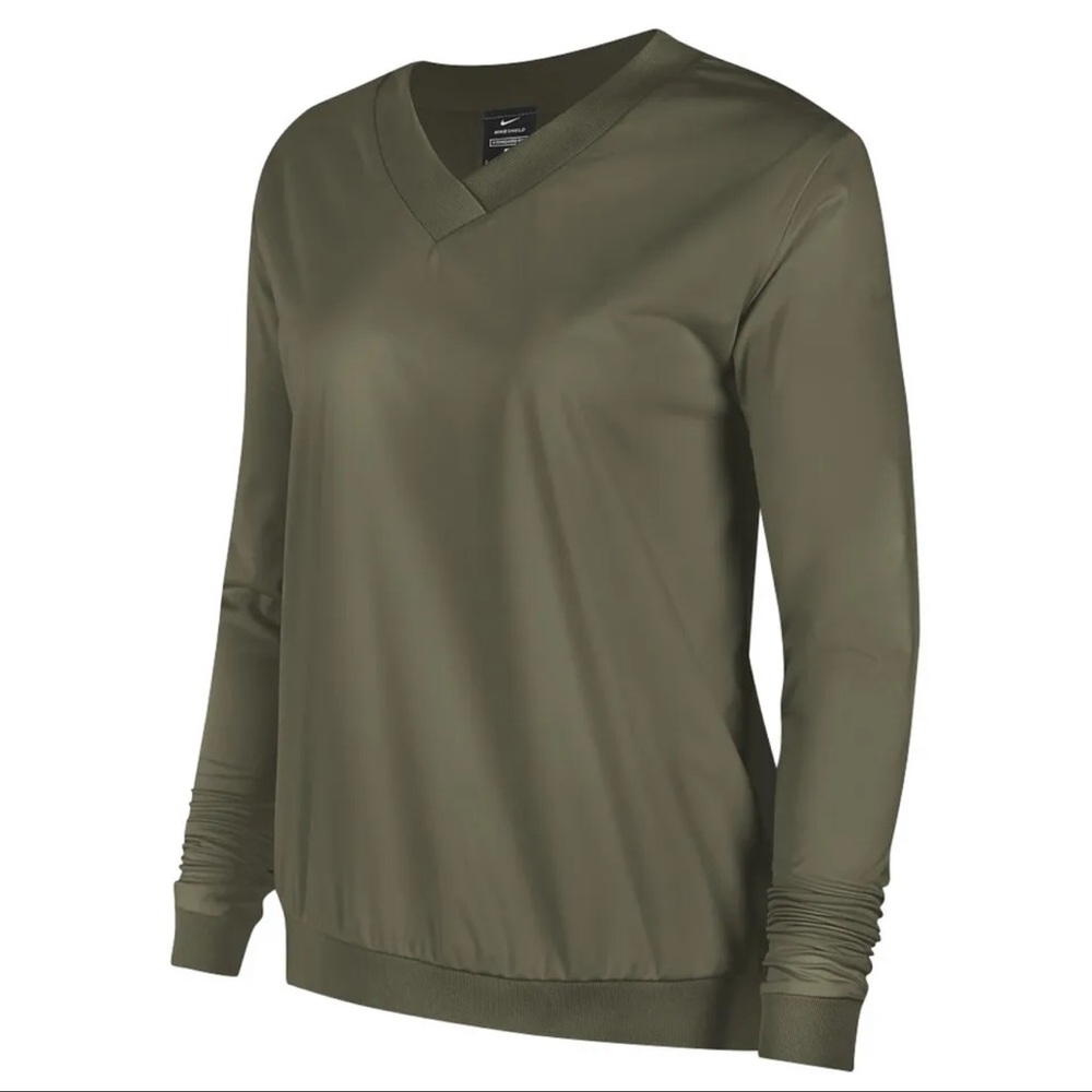 NIKE WOMEN SHIELD FAIRWAY WINDSHIRT GOLF SWEATER OLIVE